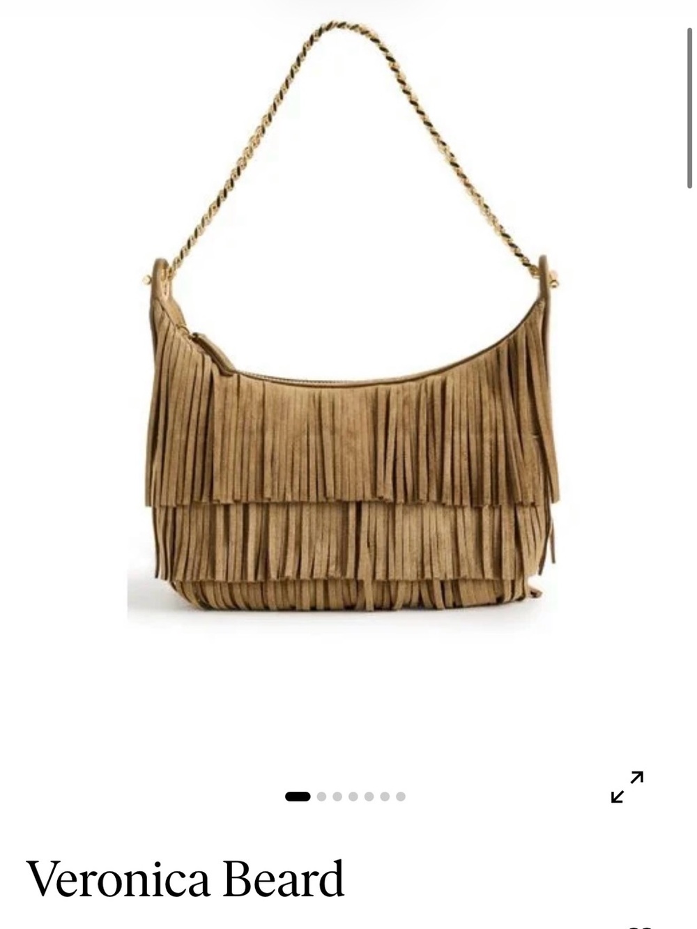 NWT Veronica Beard Tan Suede Fringe Hobo with Chain Strap